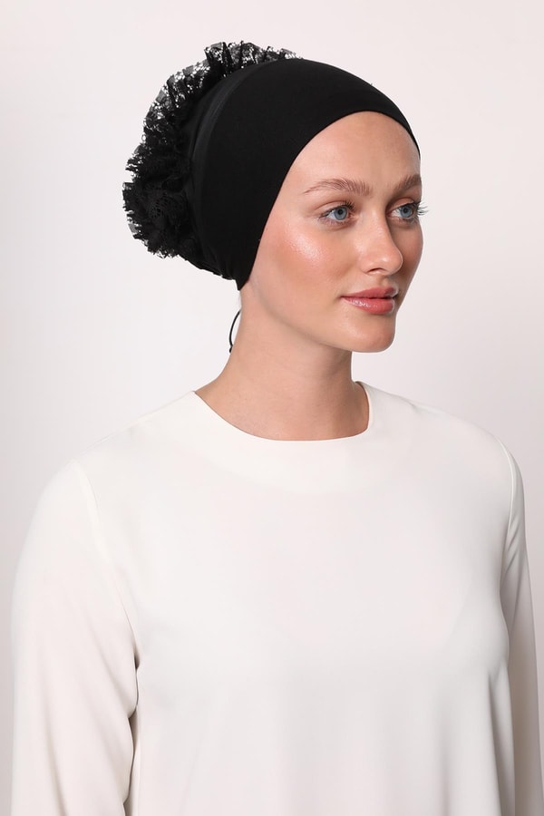 LevidorSiyah Klipsli Silikonlu Dikişsiz Fırfır Bone