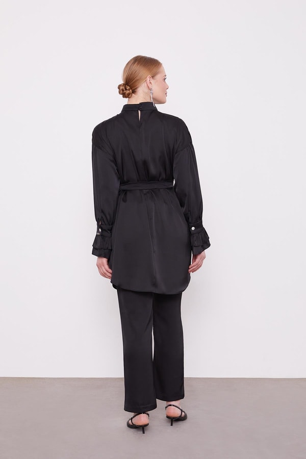 LevidorSiyah Kol Fırfır Detaylı İkili Takım