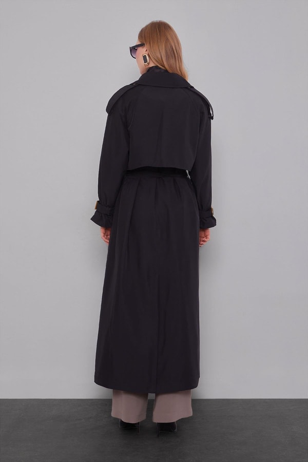 LevidorSiyah Kol Kemerli Trençkot