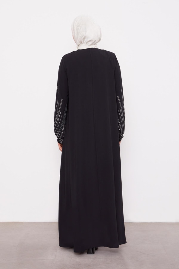 LevidorSiyah Kolları Taş Detay Ferace