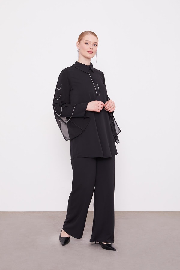 LevidorSiyah Kolları Zincir Pencere Detaylı İkili Takım