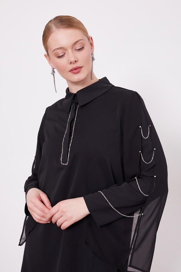 LevidorSiyah Kolları Zincir Pencere Detaylı İkili Takım