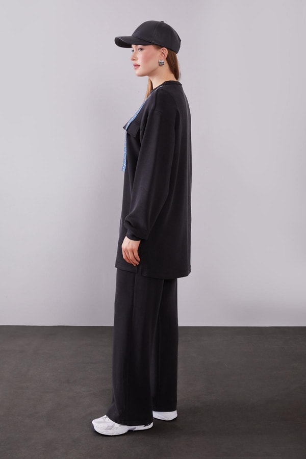 LevidorSiyah Kot Şerit Detaylı Sweat