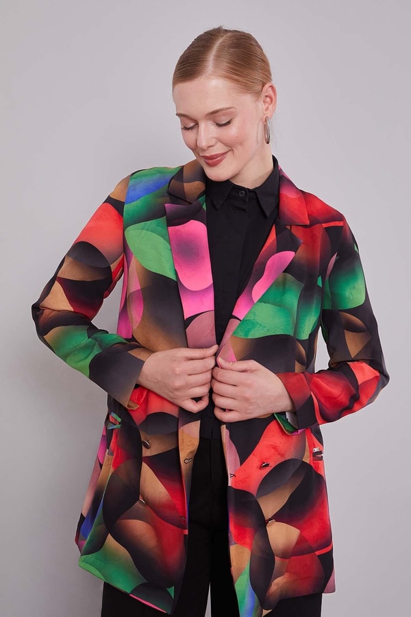 LevidorSiyah Kruvaze Desenli Ceket