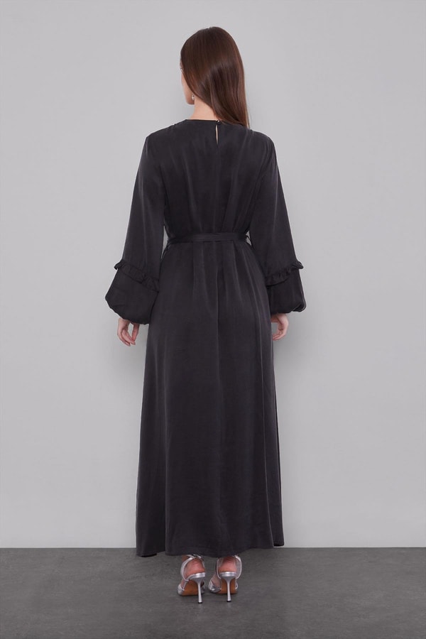 LevidorSiyah Kuşak Detaylı Cupra Elbise