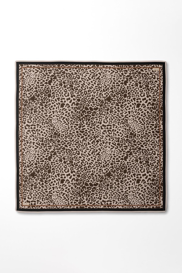 LevidorSiyah Leopar Desen Twill İpek Eşarp