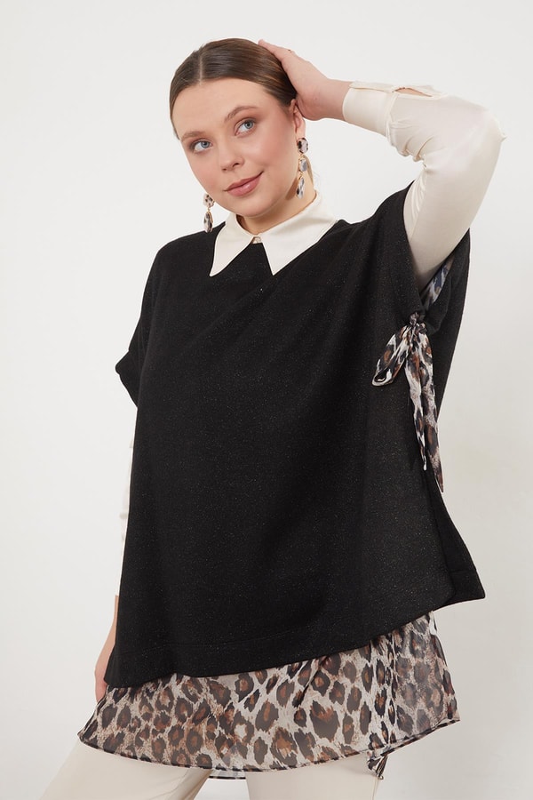 LevidorSiyah Leopar Tül Detaylı Tunik