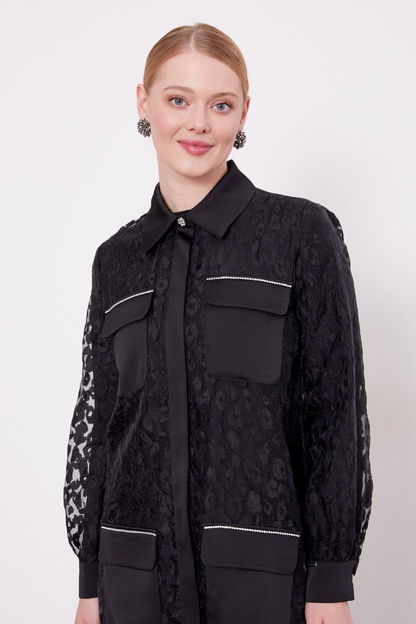 LevidorSiyah Leopar Tül Görünümlü İkili Takım