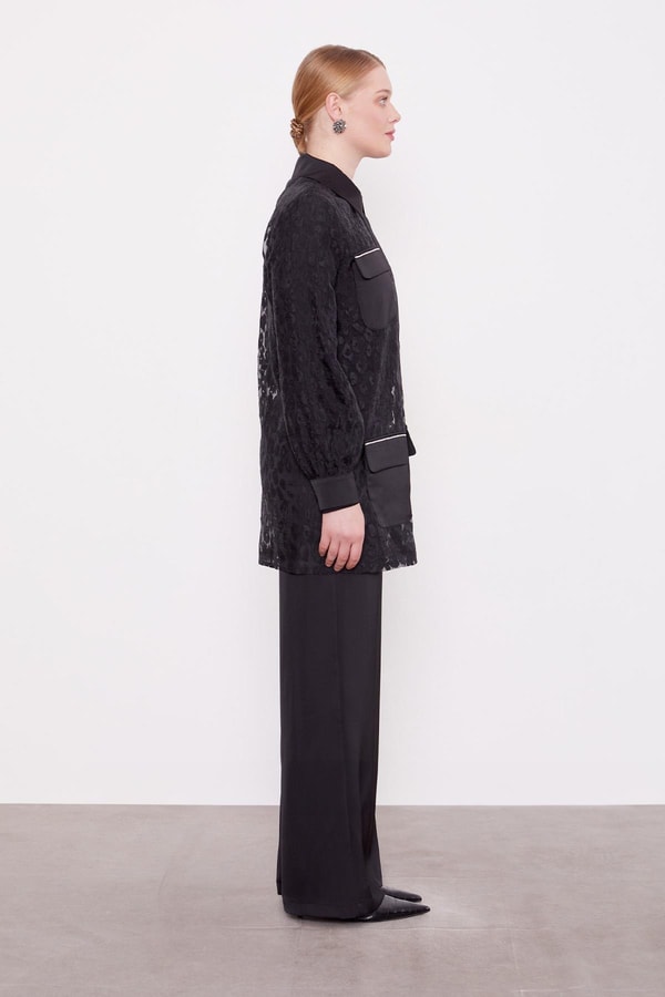 LevidorSiyah Leopar Tül Görünümlü İkili Takım