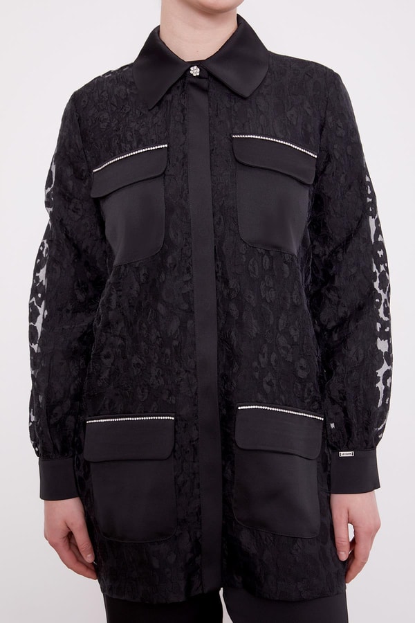 LevidorSiyah Leopar Tül Görünümlü İkili Takım