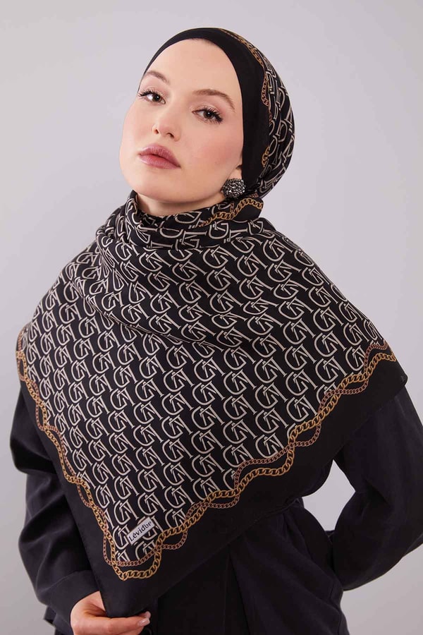 LevidorSiyah LVD Baskılı Yün İpek Şal