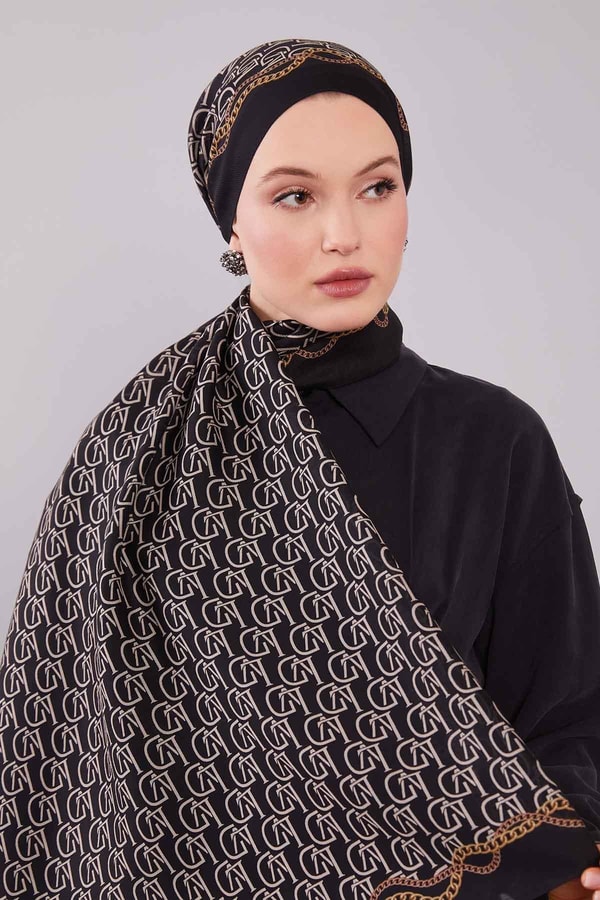 LevidorSiyah LVD Baskılı Yün İpek Şal