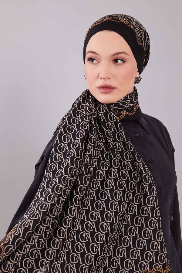 LevidorSiyah LVD Baskılı Yün İpek Şal