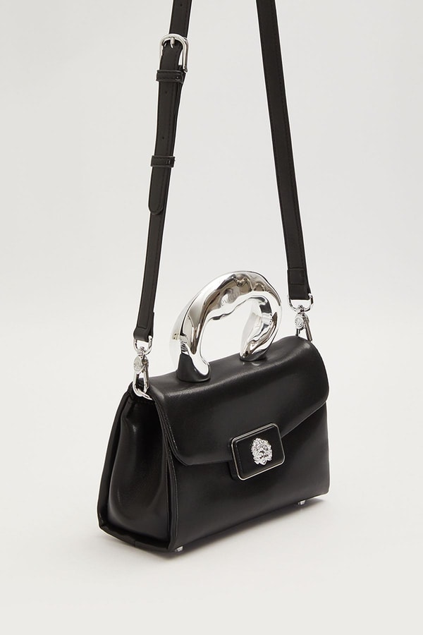 LevidorSiyah Metal Aksesuar Tokalı El Çantası
