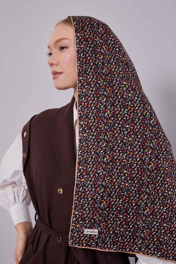 LevidorSiyah Mini Yazı Detay Twill İpek Eşarp