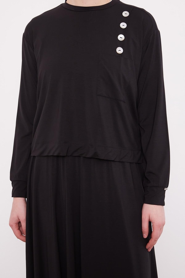 LevidorSiyah Omuz Düğme Detaylı Etek Takım