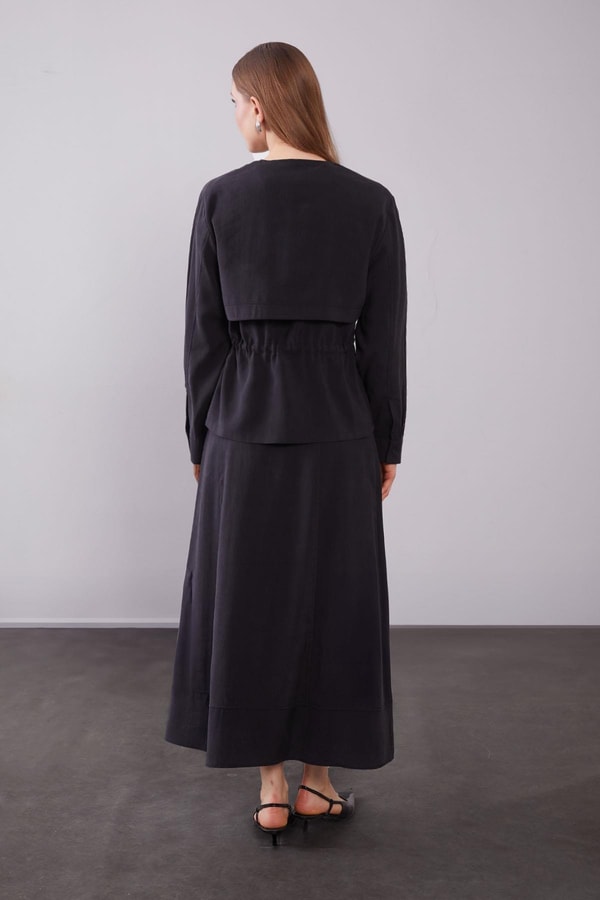 LevidorSiyah Omuz Fermuar Detaylı Etek Takım