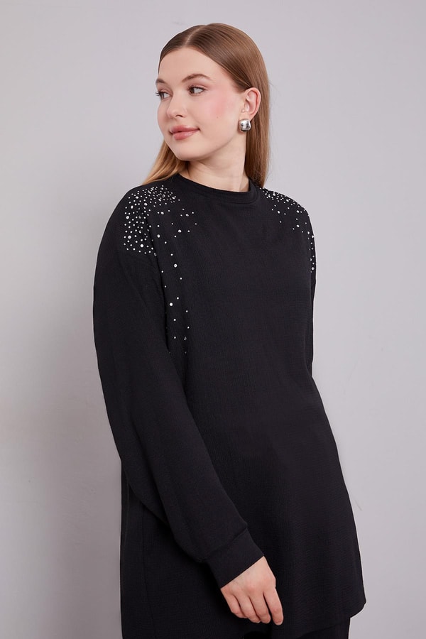 LevidorSiyah Omzu Taş İşlemeli İkili Takım