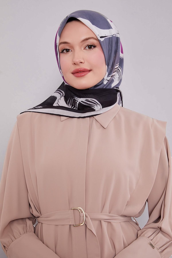 LevidorSiyah-Oranj Soyut Desen Soft Eşarp