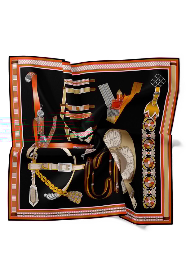 LevidorSiyah-Oranj Twill İpek Eşarp Lunera Koleksiyonu