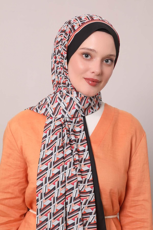 LevidorSiyah-Oranj Zigzag Desen Club Şal