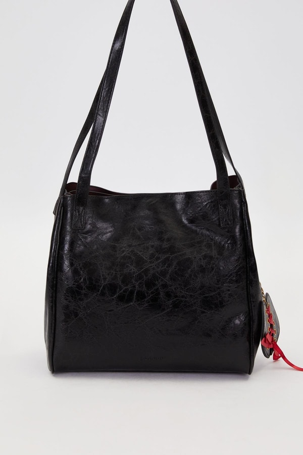 LevidorSiyah Örgü Aksesuar Detaylı Omuz Çantası