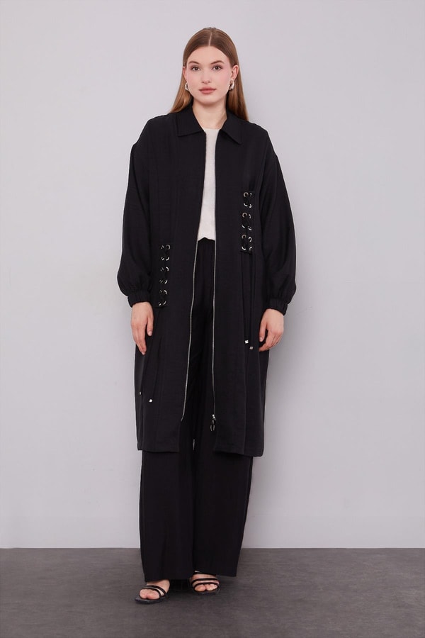 LevidorSiyah Örgü Model Detaylı Kap