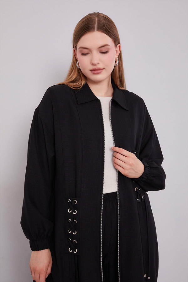 LevidorSiyah Örgü Model Detaylı Kap