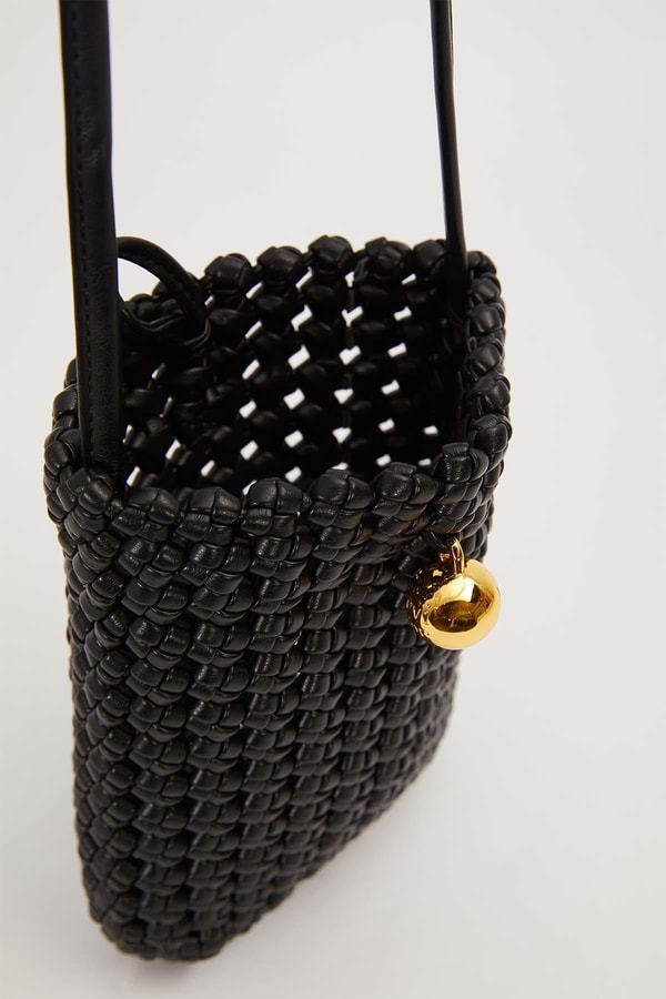 LevidorSiyah Örgü Model Gold Tokalı Omuz Çantası