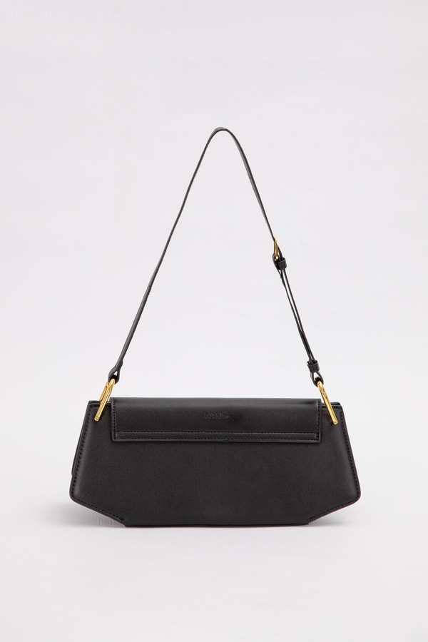 LevidorSiyah Oval Gold Aksesuarlı Omuz Çantası