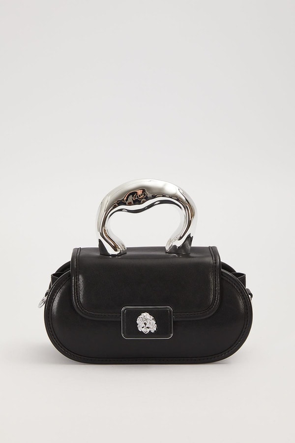 LevidorSiyah Oval Görünümlü Metal Aksesuarlı El Çantası