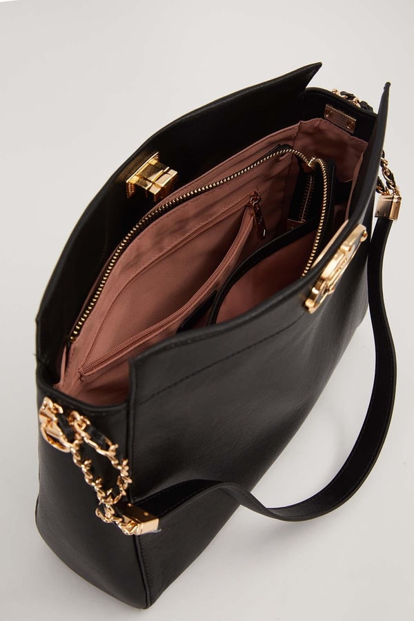 LevidorSiyah Oval Kilitli Omuz Çantası