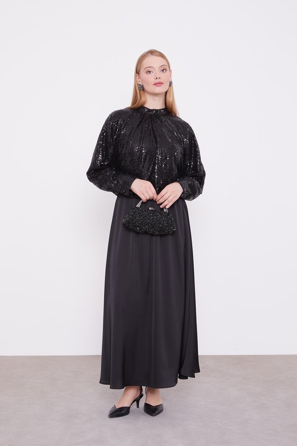 LevidorSiyah Payetli Etek Takım