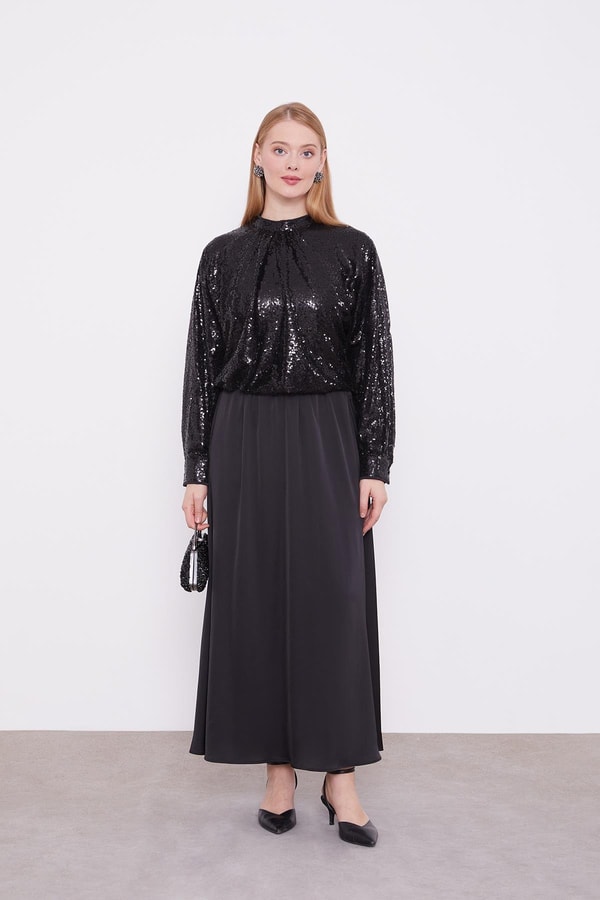 LevidorSiyah Payetli Etek Takım