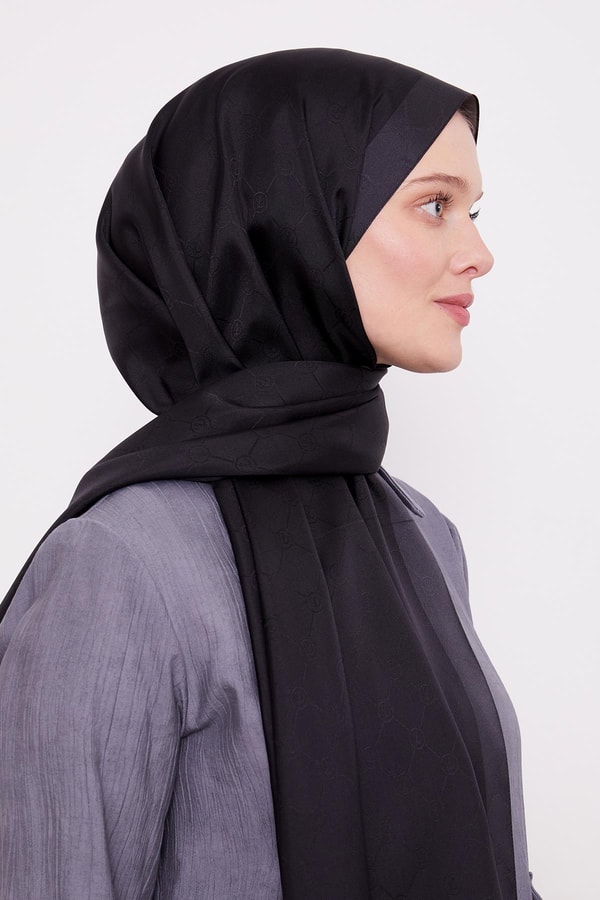 LevidorSiyah Petek Desen Monogram İpek Şal