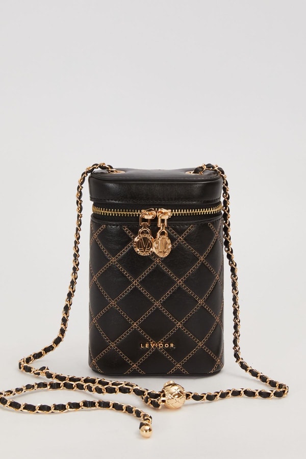 LevidorSiyah Silindir Form Kapitone Omuz Çantası