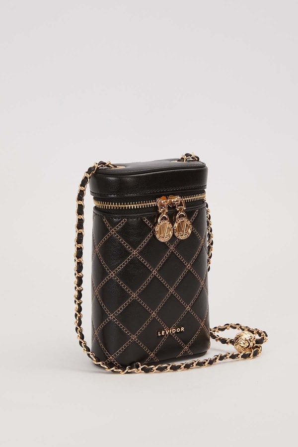 LevidorSiyah Silindir Form Kapitone Omuz Çantası