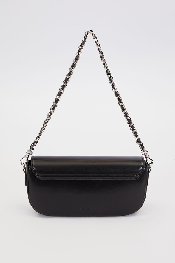 LevidorSiyah Silver Kilit Detaylı Omuz Çantası