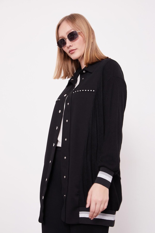 LevidorSiyah Simli Ribana Detay Takım