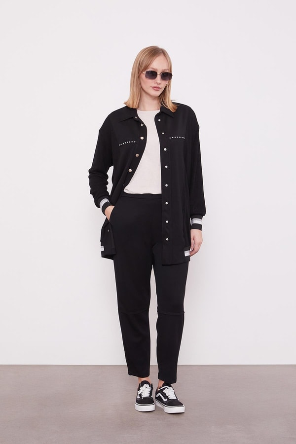 LevidorSiyah Simli Ribana Detay Takım