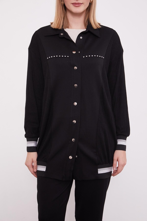 LevidorSiyah Simli Ribana Detay Takım