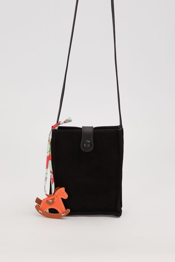 LevidorSiyah Süet Uzun Askılı Omuz Çantası