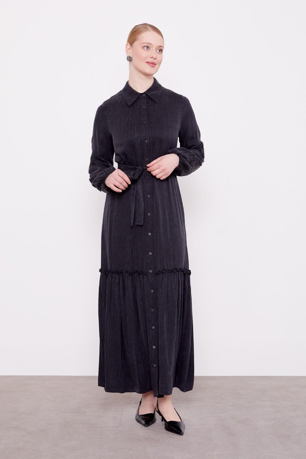 LevidorSiyah Taş İşleme Detaylı Cupra Elbise