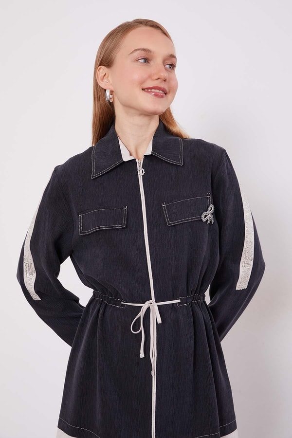 LevidorSiyah Taşlı Şerit Detaylı İkili Takım