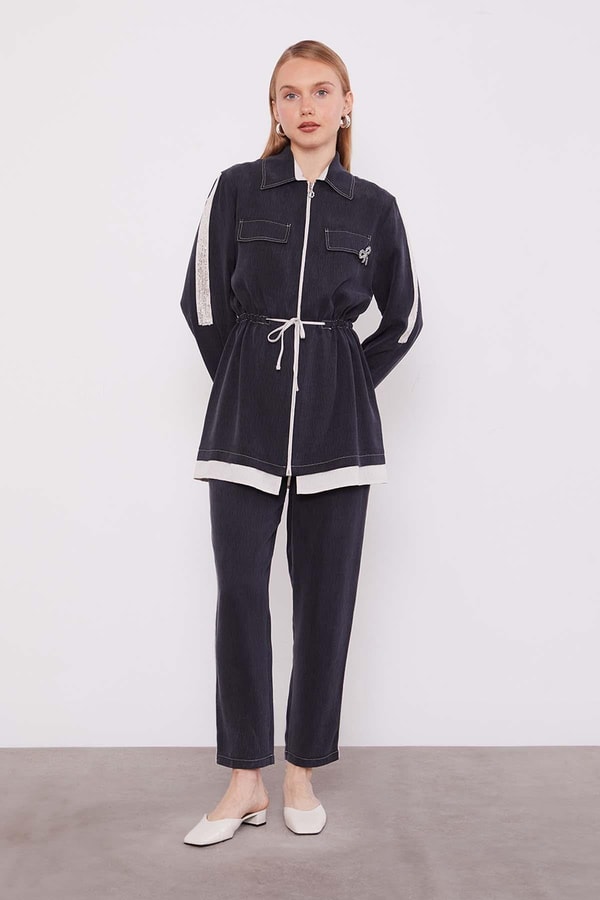 LevidorSiyah Taşlı Şerit Detaylı İkili Takım