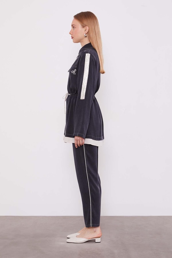 LevidorSiyah Taşlı Şerit Detaylı İkili Takım