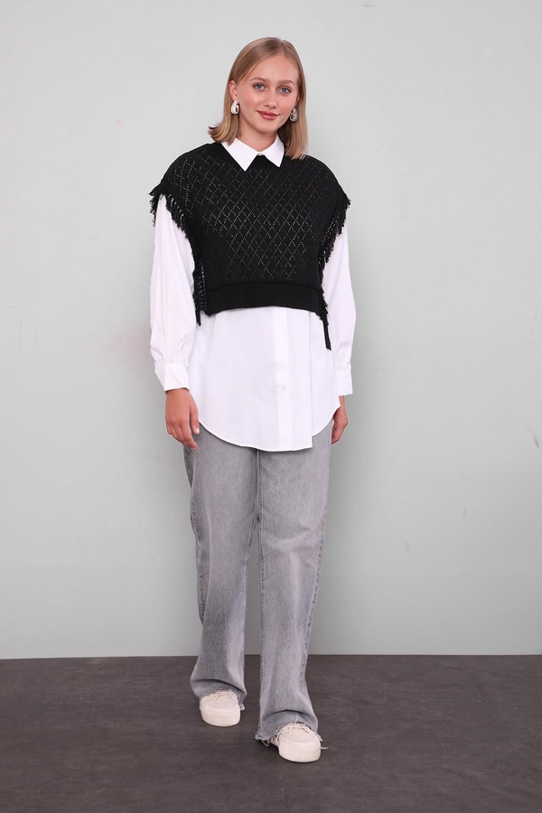 LevidorSiyah Triko Yelekli Gömlek İkili Takım