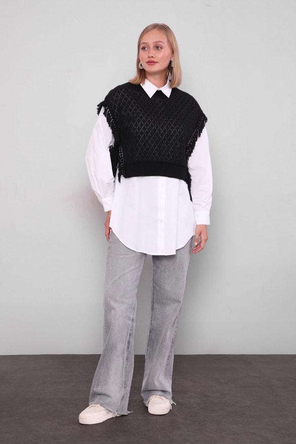 LevidorSiyah Triko Yelekli Gömlek İkili Takım