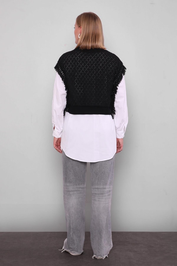 LevidorSiyah Triko Yelekli Gömlek İkili Takım