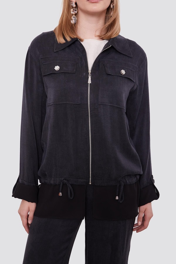 LevidorSiyah Tül Manşet Detaylı Cupra İkili Takım